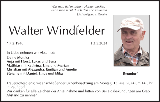 Anzeige von Walter Windfelder von MGO