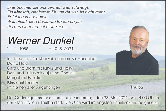 Anzeige von Werner Dunkel von MGO