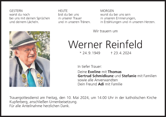 Anzeige von Werner Reinfeld von MGO