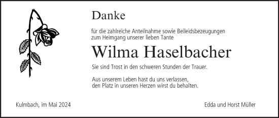 Anzeige von Wilma Haselbacher von MGO