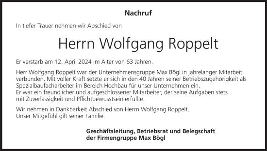 Anzeige von Wolfgang Roppelt von MGO
