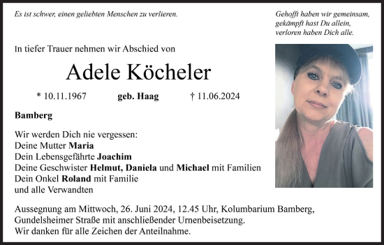 Anzeige von Adele Köcheler von MGO