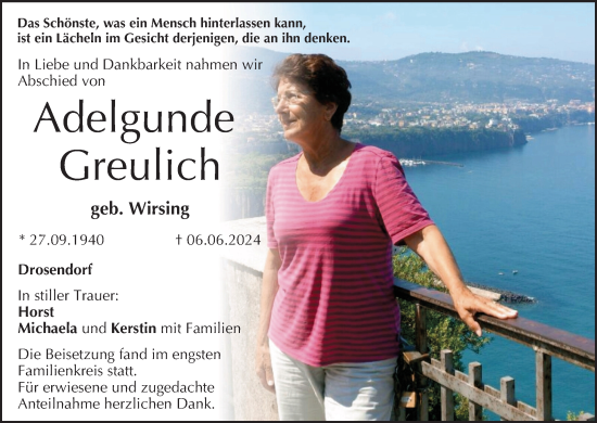 Anzeige von Adelgunde Greulich von MGO