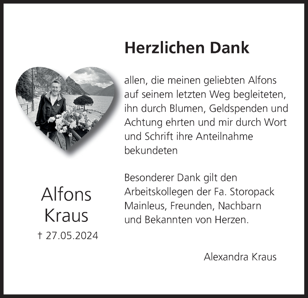  Traueranzeige für Alfons Kraus vom 22.06.2024 aus MGO