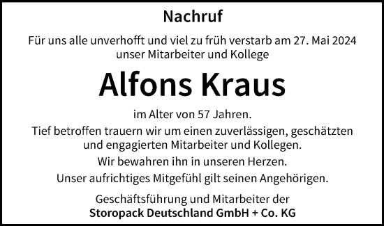 Anzeige von Alfons Kraus von MGO