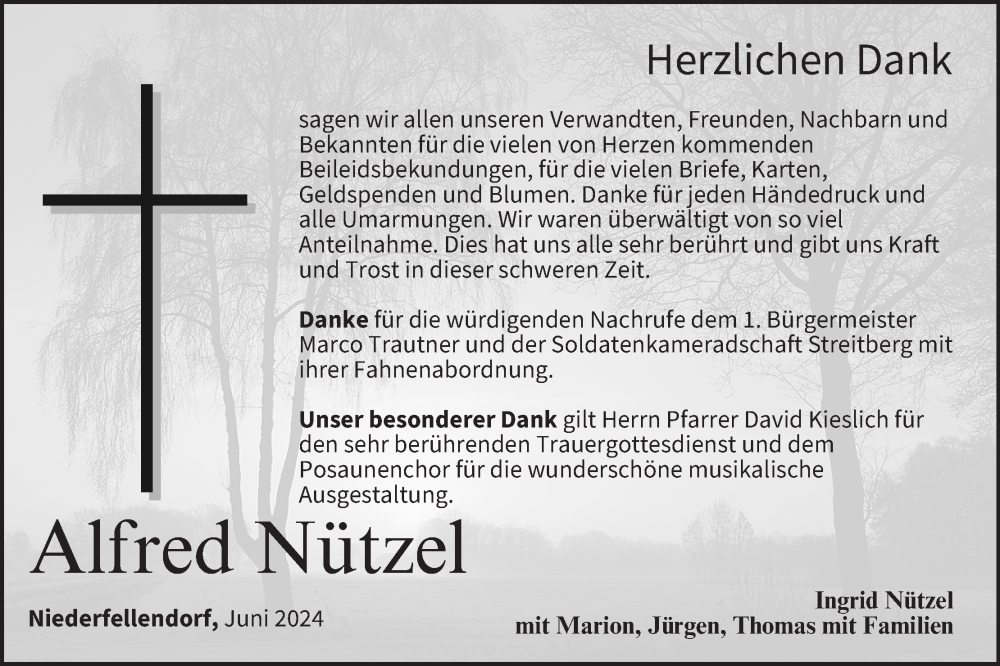  Traueranzeige für Alfred Nützel vom 29.06.2024 aus MGO