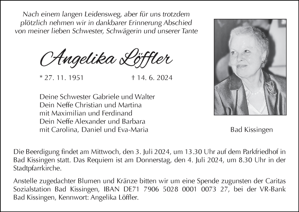  Traueranzeige für Angelika Löffler vom 22.06.2024 aus MGO