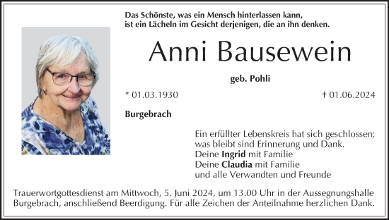 Anzeige von Anni Bausewein von MGO