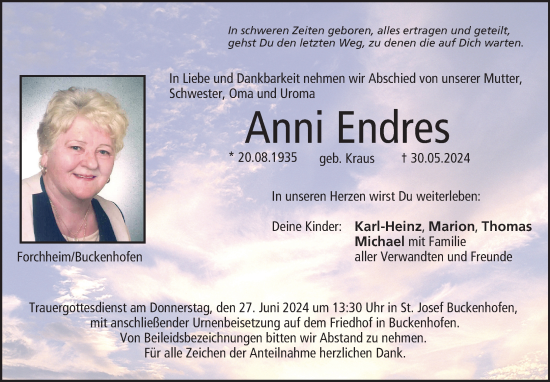 Anzeige von Anni Endres von MGO