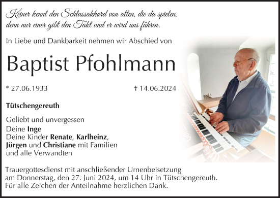 Anzeige von Baptist Pfohlmann von MGO