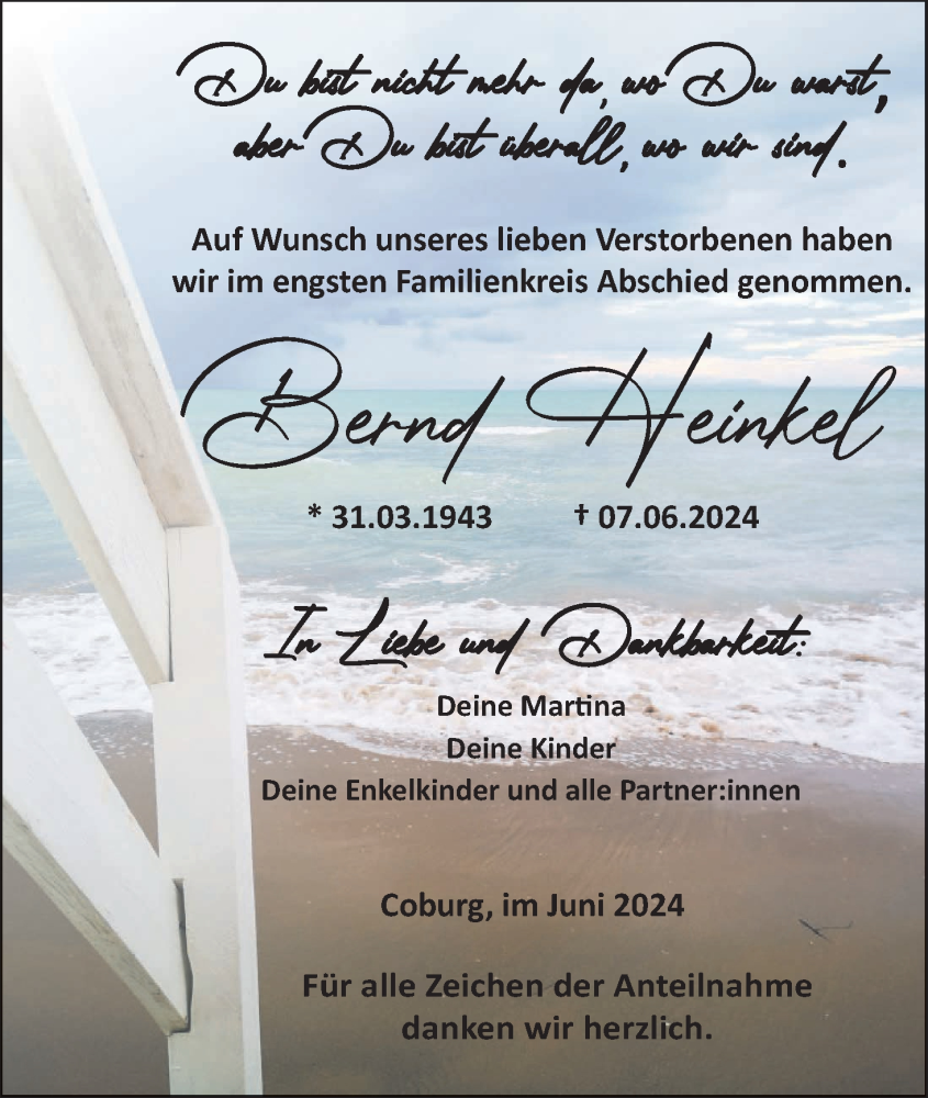  Traueranzeige für Bernd Heinkel vom 22.06.2024 aus MGO