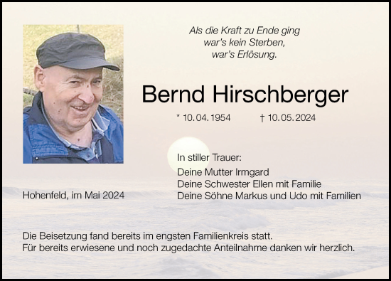 Anzeige von Bernd Hirschberger von MGO