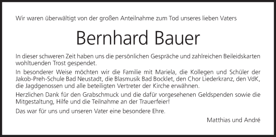 Anzeige von Bernhard Bauer von MGO