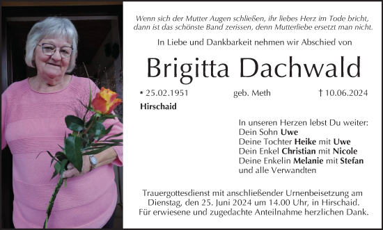 Anzeige von Brigitta Dachwald von MGO