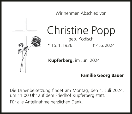 Anzeige von Christine Popp von MGO