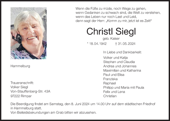 Anzeige von Christl Siegl von MGO