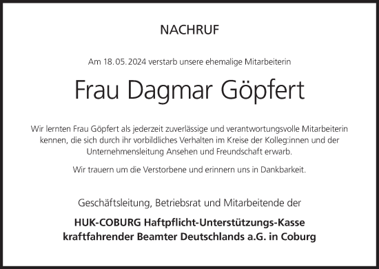 Anzeige von Dagmar Göpfert von MGO