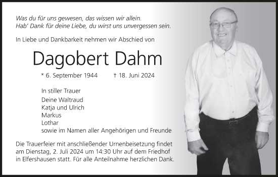 Anzeige von Dagobert Dahm von MGO