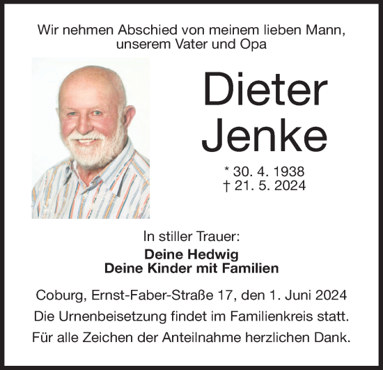 Anzeige von Dieter Jenke von MGO