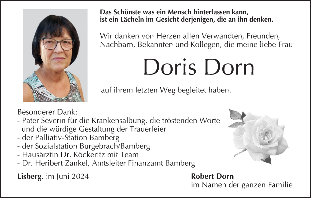  Traueranzeige für Doris Dorn vom 29.06.2024 aus MGO