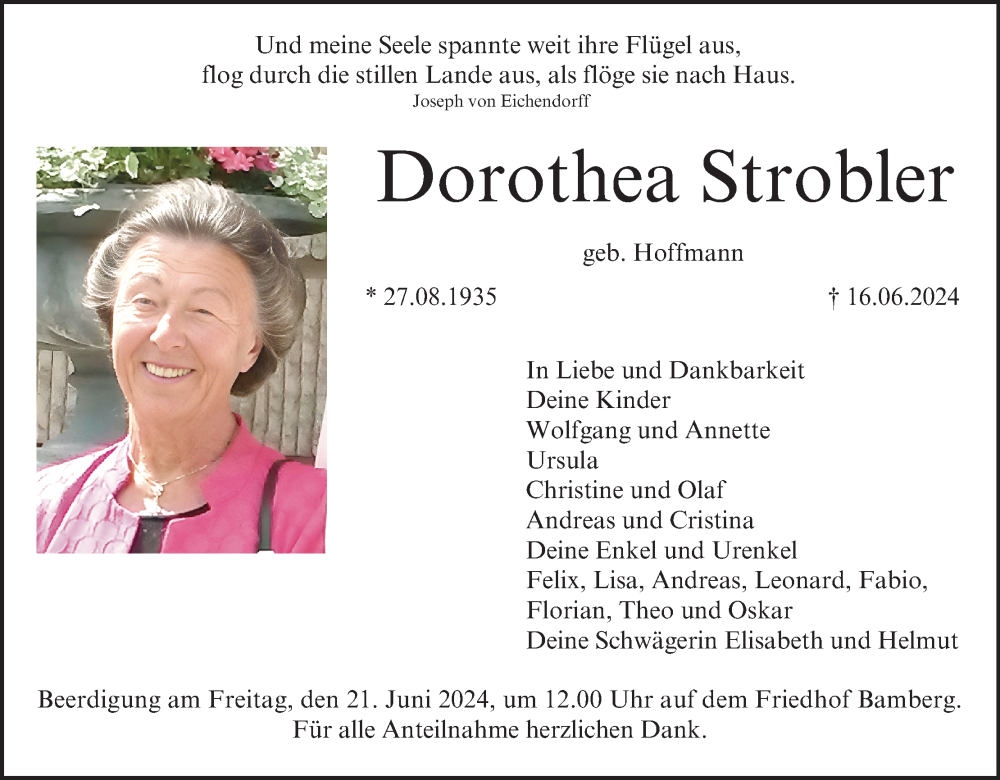  Traueranzeige für Dorothea Strobler vom 19.06.2024 aus MGO