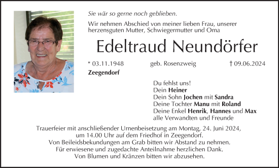 Anzeige von Edeltraud Neundörfer von MGO