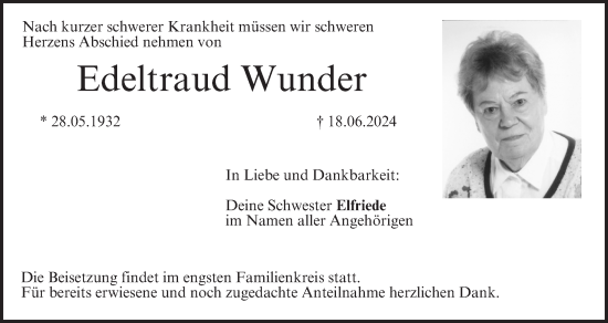 Anzeige von Edeltraud Wunder von MGO