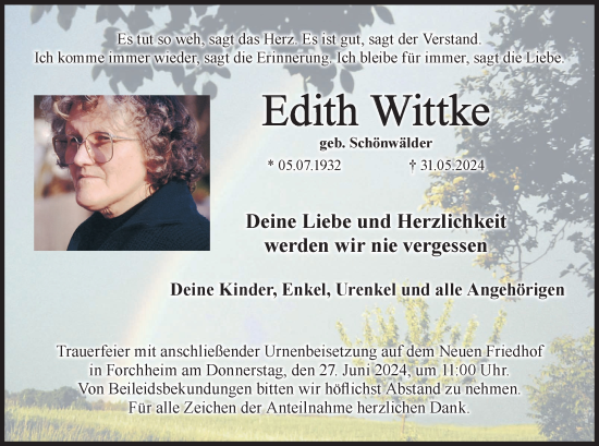 Anzeige von Edith Wittke von MGO