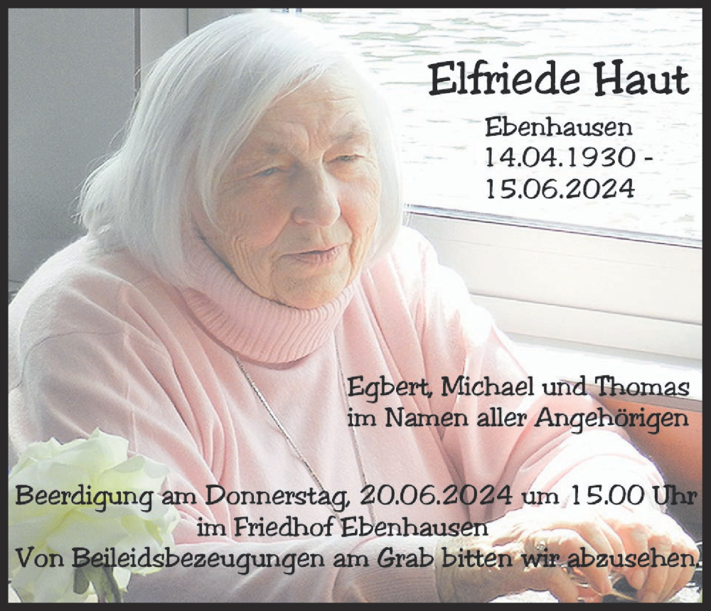  Traueranzeige für Elfriede Haut vom 18.06.2024 aus MGO