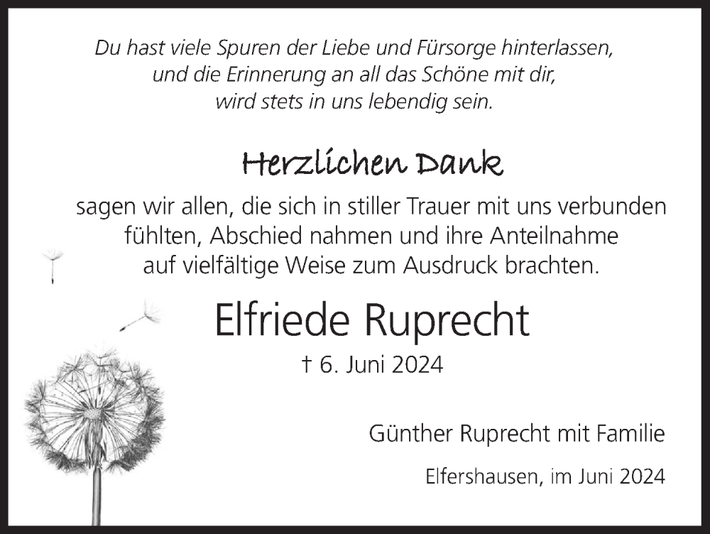 Traueranzeige für Elfriede Ruprecht vom 22.06.2024 aus MGO