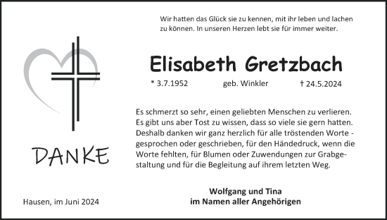 Anzeige von Elisabeth Gretzbach von MGO