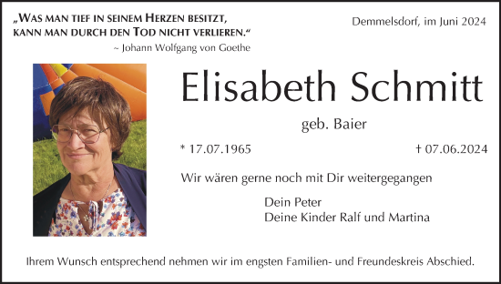 Anzeige von Elisabeth Schmitt von MGO