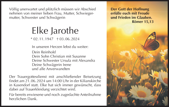 Anzeige von Elke Jarothe von MGO