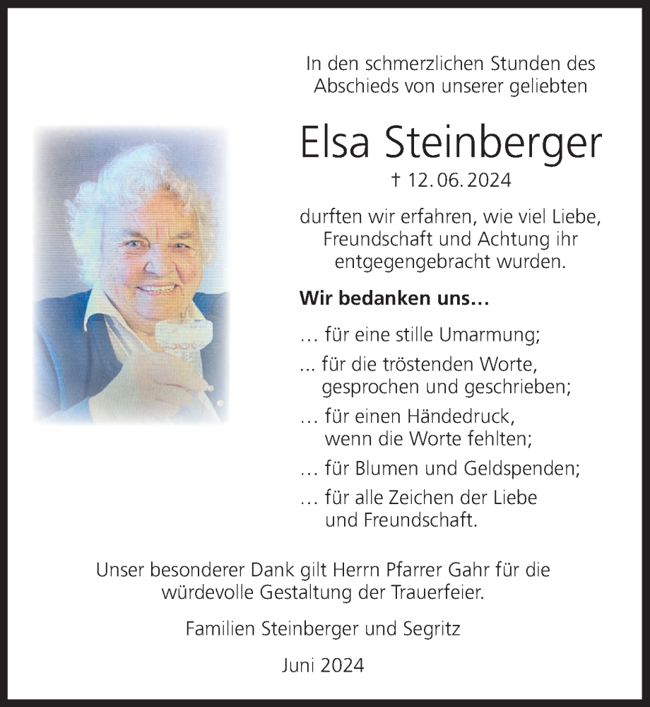  Traueranzeige für Elsa Steinberger vom 28.06.2024 aus MGO