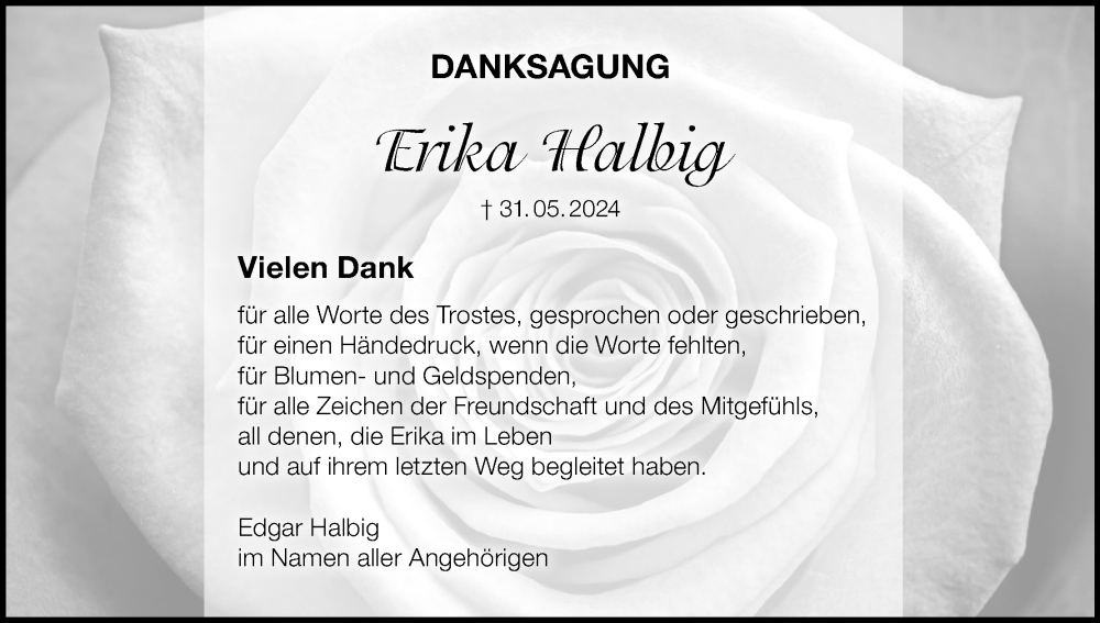  Traueranzeige für Erika Halbig vom 22.06.2024 aus MGO