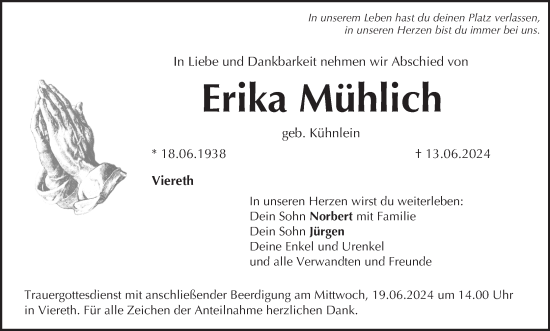 Anzeige von Erika Mühlich von MGO