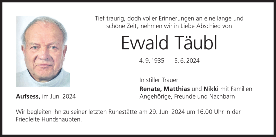 Anzeige von Ewald Täubl von MGO