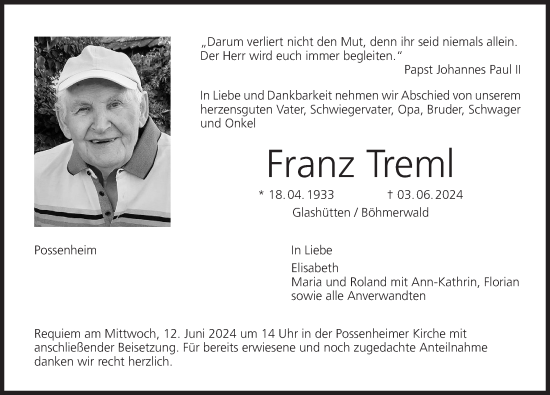 Anzeige von Franz Treml von MGO
