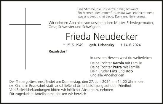 Anzeige von Frieda Neudecker von MGO