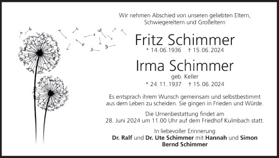 Anzeige von Fritz Schimmer von MGO