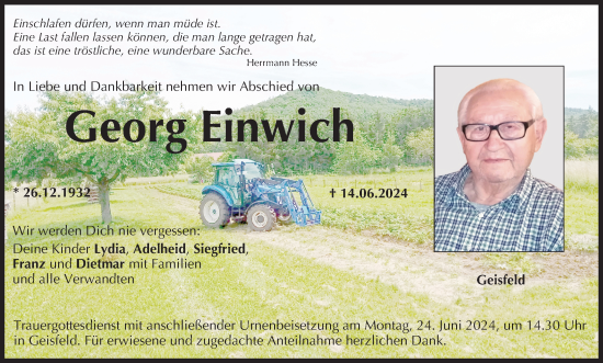 Anzeige von Georg Einwich von MGO