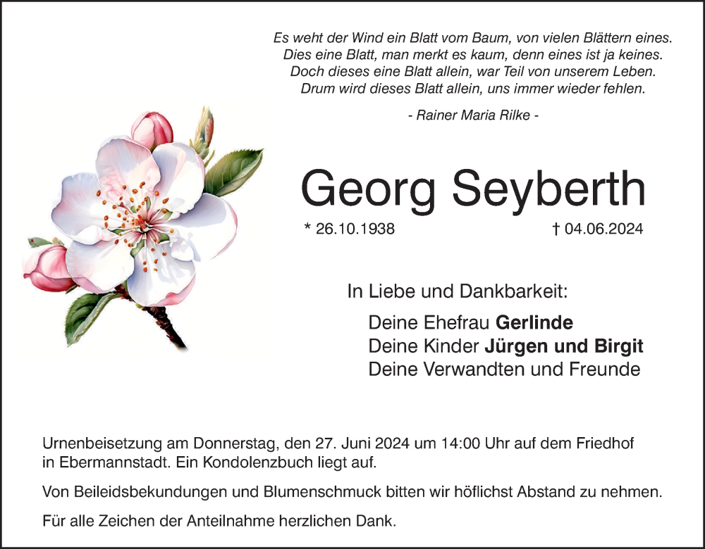  Traueranzeige für Georg Seyberth vom 22.06.2024 aus MGO
