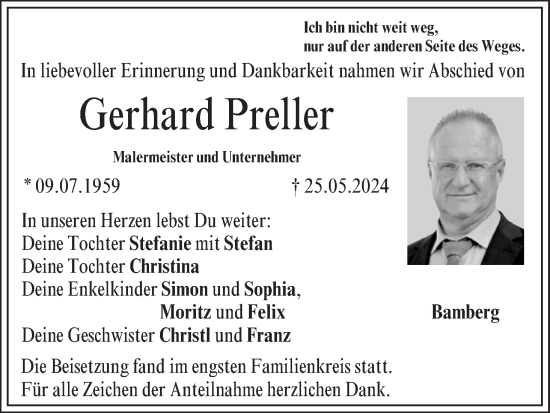 Anzeige von Gerhard Preller von MGO
