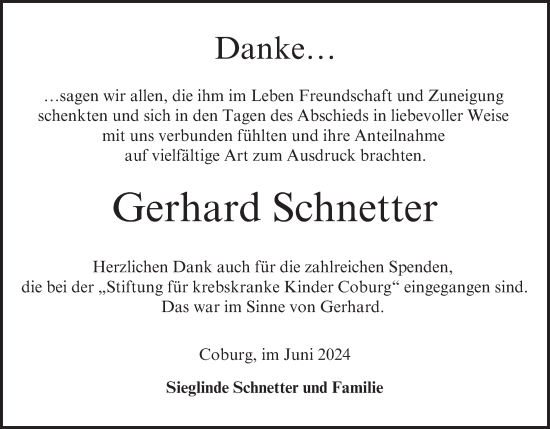 Anzeige von Gerhard Schnetter von MGO
