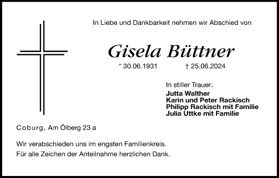 Anzeige von Gisela Büttner von MGO