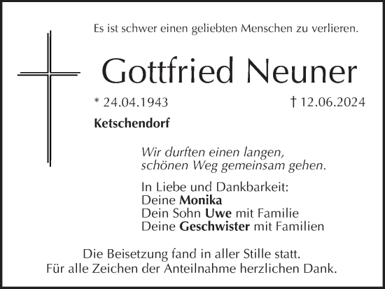 Anzeige von Gottfried Neuner von MGO