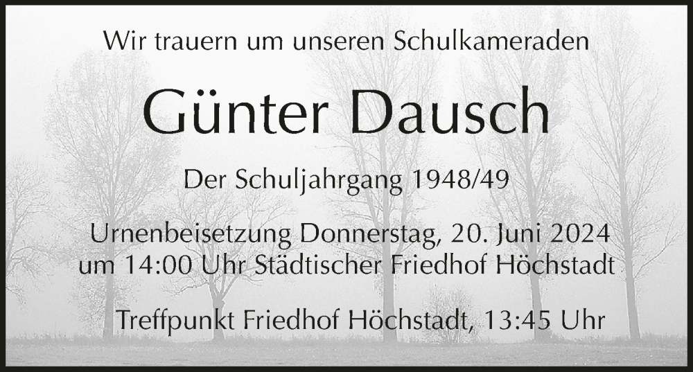  Traueranzeige für Günter Dausch vom 19.06.2024 aus MGO