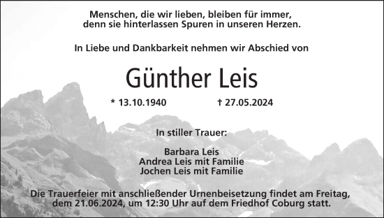 Anzeige von Günther Leis von MGO