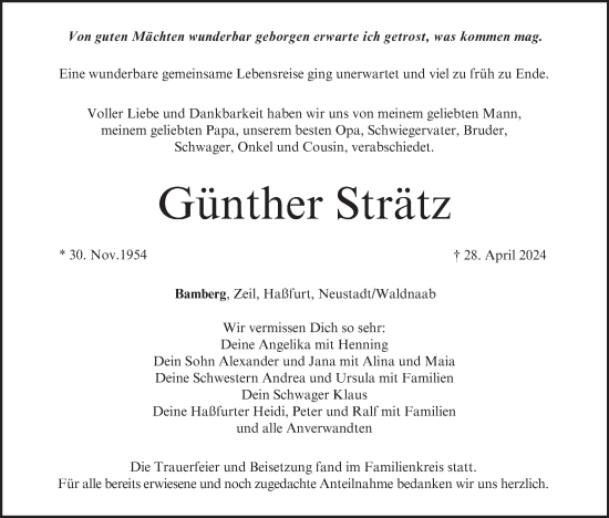 Anzeige von Günther Strätz von MGO