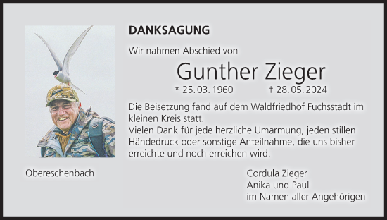 Anzeige von Gunther Zieger von MGO